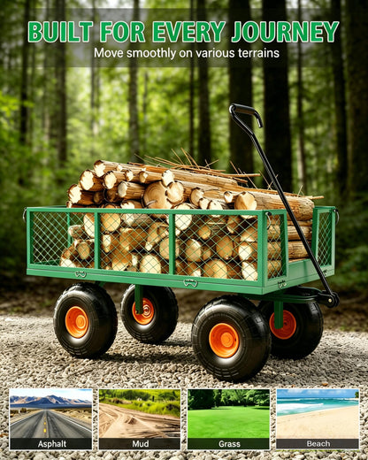 Garvee Steel Garden Cart, 500 LBS Capacity Utility Outdoor Wagon, Heavy Duty Mesh Garden Metal Wagon with Removable Sides, Flexible Handle for Yard, Lawn, Garden