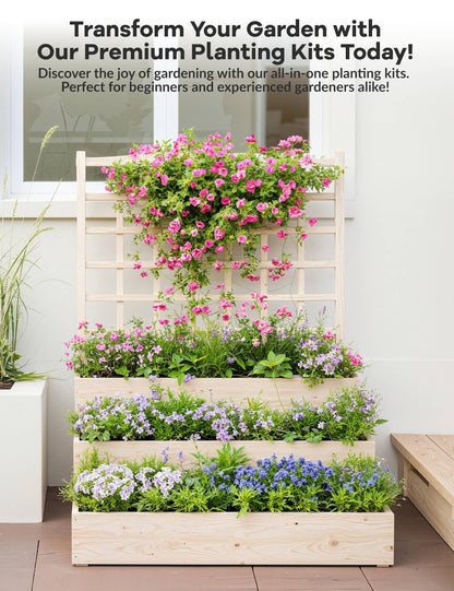 Hipicute Vertical Wooden Garden Planter with Trellis – 3-Tier Raised Bed for Climbing Vines, Fruits, Vegetables & Herbs – Open-Base Design for Better Drainage – Perfect for Patio, Deck, or Backyard