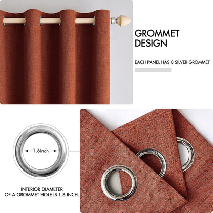 MIULEE Blackout Linen Curtains - Thermal Insulated Grommet Drapes in Burnt Orange | 52 x 90 Inch (2 Panels)