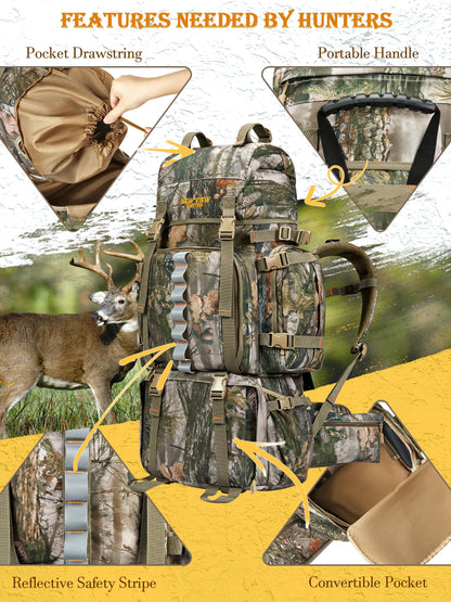 NEW VIEW 80L Hunting Backpack with Waterproof Rain Cover & Binocular Straps Harness Chest Pack with Detachable Rangefinder Pouch