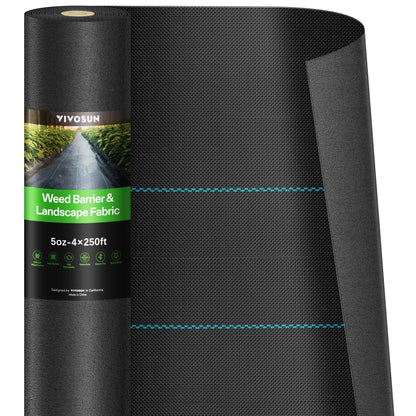 VIVOSUN Premium Weed Barrier Landscape Fabric Heavy Duty, 4ftx250ft 5oz Double-Layered Weed Control Mat with High Permeability, Commercial Ground Cover, Easy Set up & Superior Weed Control