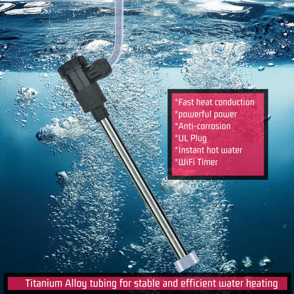 YLboyLIAN 1800W Titanium Immersion Water Heater for Pool & Hot Tub – Portable Electric Submersible Heater with Temp Control, Auto Shut-Off & WiFi Timer for Spa, Bathtub, Inflatable/Above Ground Pool
