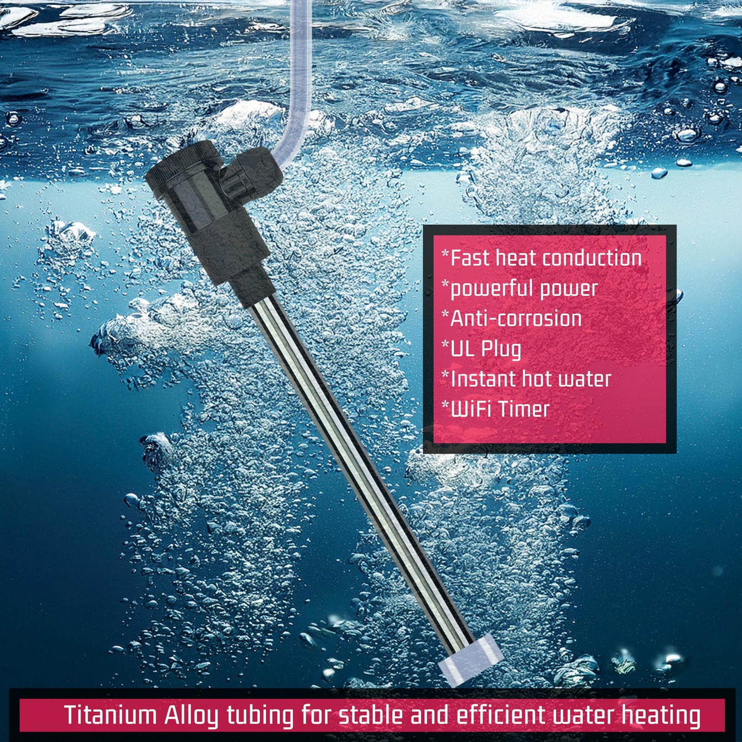 YLboyLIAN 1500W Titanium Immersion Water Heater for Pool & Hot Tub – Portable Electric Submersible Heater with Temp Control, Auto Shut-Off &WiFi Timer for Spa, Bathtub, Above Ground Pool and Baptistry
