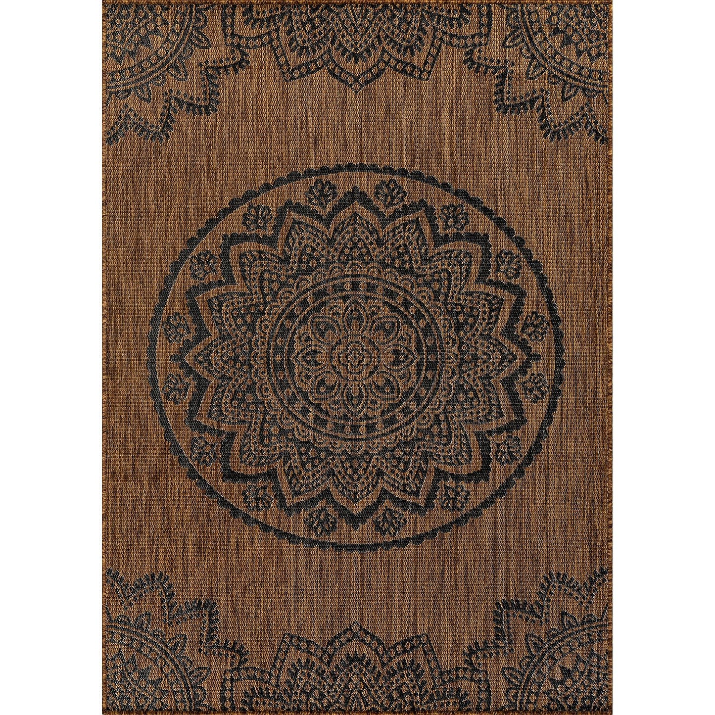 CAMILSON Outdoor Rug 8x10 Modern Area Rugs for Indoor and Outdoor Patios and Porches - Waterproof Washable Non-Shedding Easy-to-Clean Outside Carpet (8 x 10 Medallion - Gold/Black)