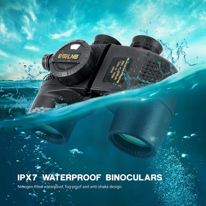 ESSLNB 10X50 Marine Binoculars with Illuminated Rangefinder, Compass, IPX7 Waterproof, BAK4 Prisms, for Navigation, Hunting, Includes Strap and Carrying Bag