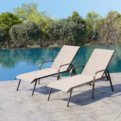 Crestlive Outdoor Chaise Lounge Chair,5-Position Pool Lounge Chairs with Armrests Sunbathing Recliner for Patio,Beach,Deck,Yard (2PC Beige)