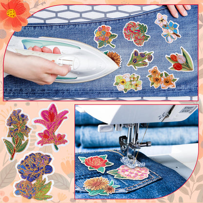 Thiccywoov 60 Pcs Flower Iron on Patches Bulk Embroidered Spring Floral Iron on Hat Patch Rose Sunflower Lily Daisy Peony Tulip Applique Sew on for Hat Clothing Shirt Backpack Jeans Pants DIY Craft