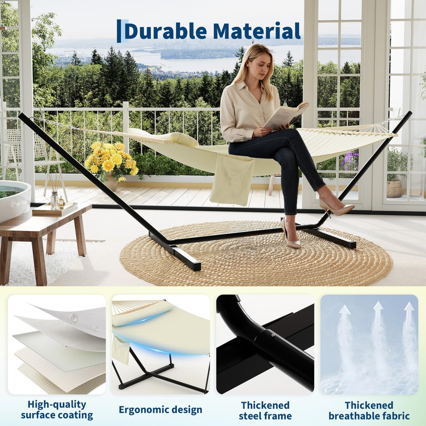 Garvee Garvee Iron T-Shaped Hammock Stand with Flat Wooden Frame Hammock