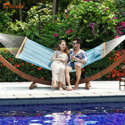 Lazy Daze Hammocks 12 FT Sunbrella Fabric Hammock Non-Fading with Spreader Bars and Free Pillow Fits for 2 Persons, All Weather and Fade Resistant for Patio Yard, 450 lbs Capacity, Dolce Oasis
