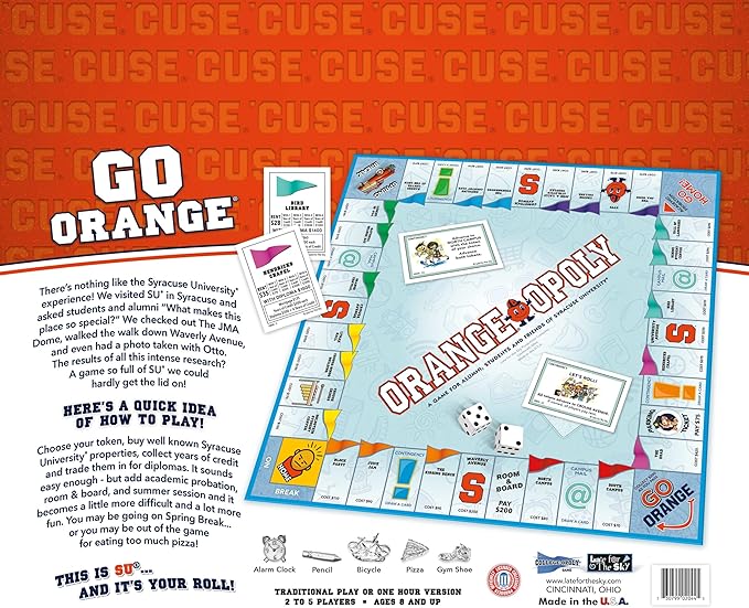 Late for The Sky Orange-opoly Syracuse University Board Game – Collegiate Campus Property Trading Family Party Game for Alumni Students Fans 2–6 Players Tokens Included