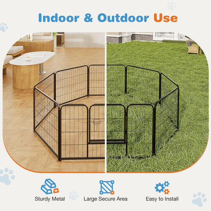 40” Heavy Duty 8-Panel Metal Pet Playpen | Indoor/Outdoor Dog Exercise Pen with Door – for Puppies, Small to Large Dogs, Rabbits | Ideal for Camping, Yard & Garden Use