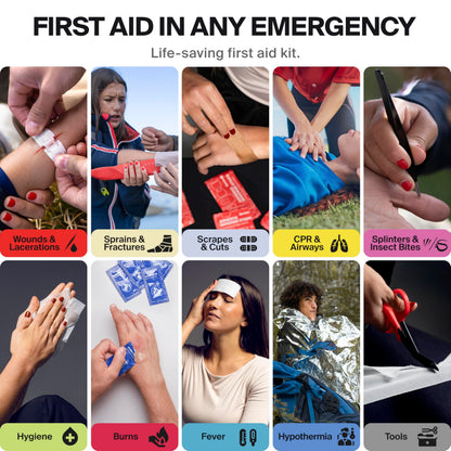 SurviveX Large Waterproof First Aid Kit for Car, Travel & Home - Emergency Kit for Hiking, Camping, Backpacking and Outdoors - Includes Zip Stitch Wound Closure Strips