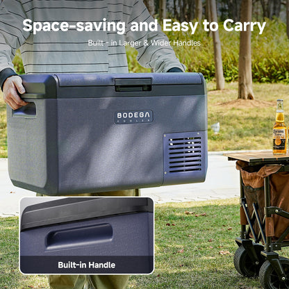 BODEGA 12 Volt Car Refrigerator 32 QT Portable Freezer IPX4 Waterproof Car Fridge Electric Cooler for Truck Van Camping Travel DC Compressor Ultra-Quiet 31dB 12/24V DC 110-240 Volt AC,-4℉ to 68℉