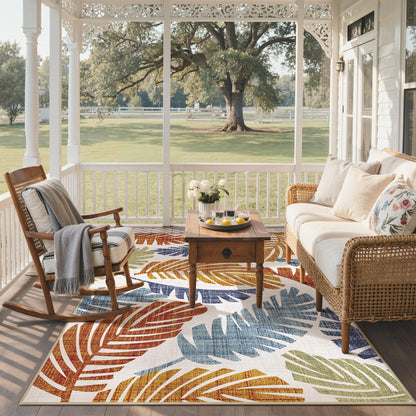 GENIMO Outdoor & Indoor Area Rug 8'x10', Waterproof, Non-Shedding, Easy Cleaning, Leaf Mat for Patio, Living Room, Balcony, Dining Room, RV, Deck, Bedroom, Camping, Outside Carpet, Rust Navy