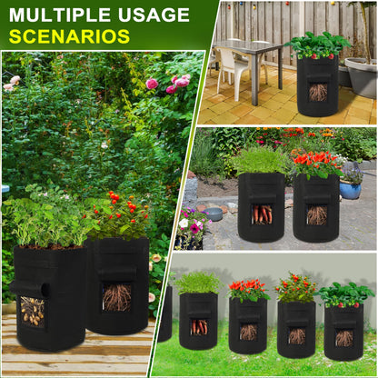 SORANGEUN 4-Pack 15-Gallon Grow Bags with 2 Flaps and Reinforced Handles,Non-Woven Potato Grow Bags, Heavy-Duty Thickened Aeration Fabric Pots for Potatoes, Tomatoes, Flowers, and Vegetables