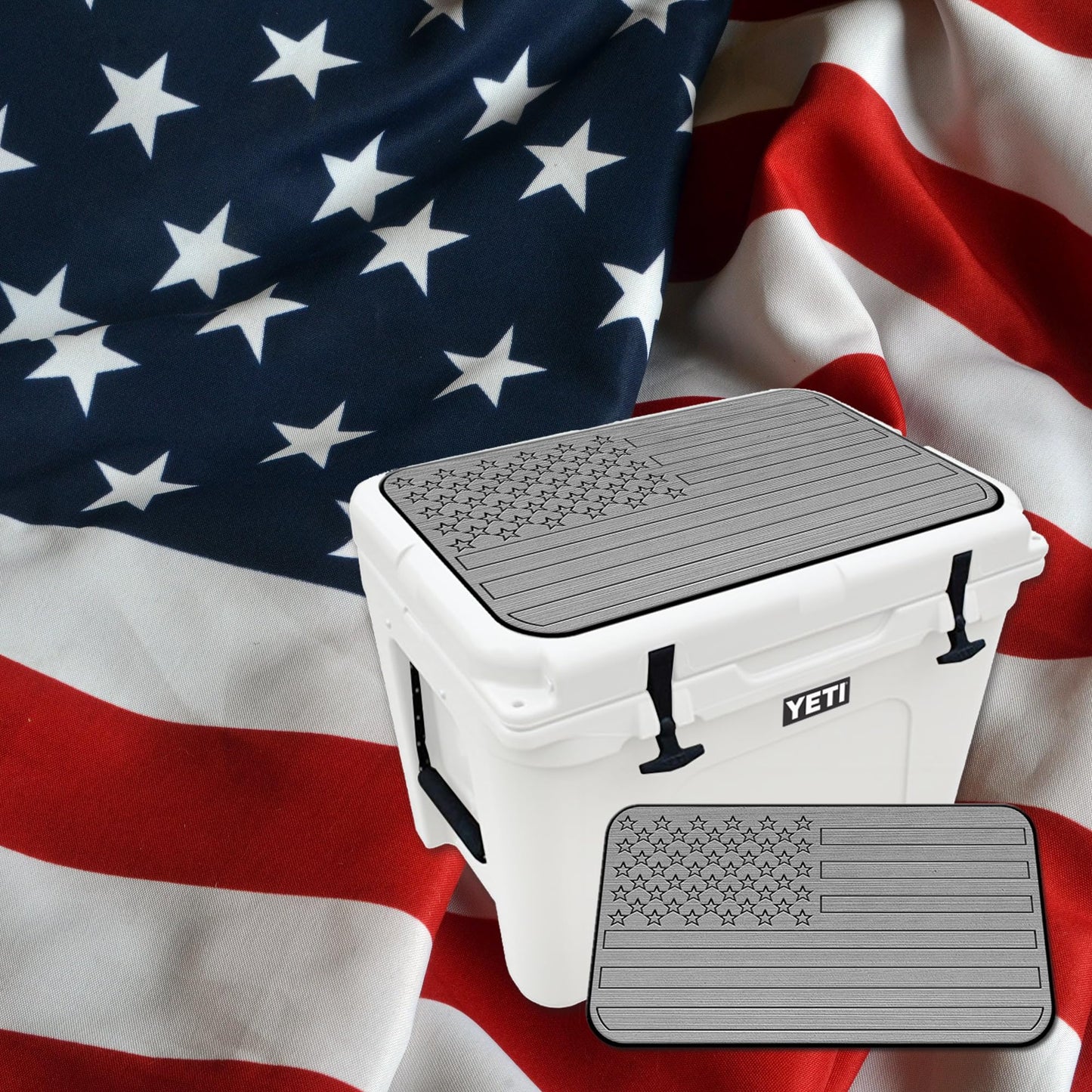 USATuff SeaDek EVA Mat Cooler Pad fits YETI 65 Tundra | Peel & Stick Application | Non Slip Comfort Accessories - US Flag (StormGray-Black)