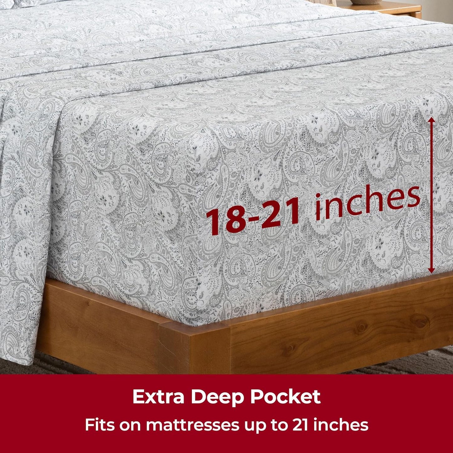 Mellanni Extra Deep Queen Sheets | 4-Piece Hotel Luxury Bedding Set - Ultra Soft, Cooling, Stain Resistant (Paisley Gray)