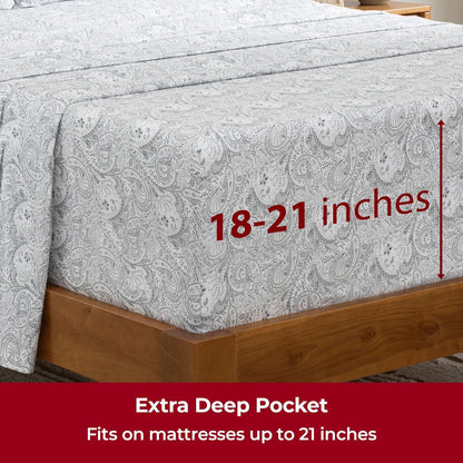 Mellanni Extra Deep Queen Sheets | 4-Piece Hotel Luxury Bedding Set - Ultra Soft, Cooling, Stain Resistant (Paisley Gray)