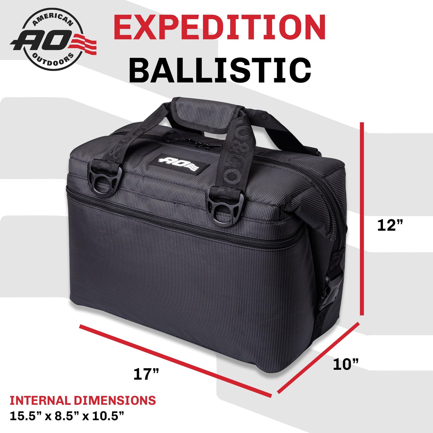 AO Coolers Expedition Ballistic Soft Cooler, Insulated, Leak Proof, and Abrasion Resistant, 24-Can, Black/Charcoal