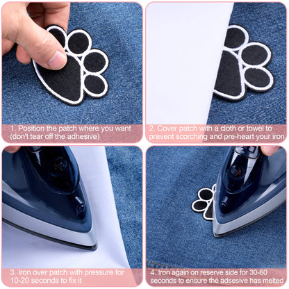 PAGOW 40Pcs Paw Print Patch for Jacket Clothing, Black-White Iron on paw Print Patches, DIY Embroidery Sticker Patches Sewing Craft Decoration