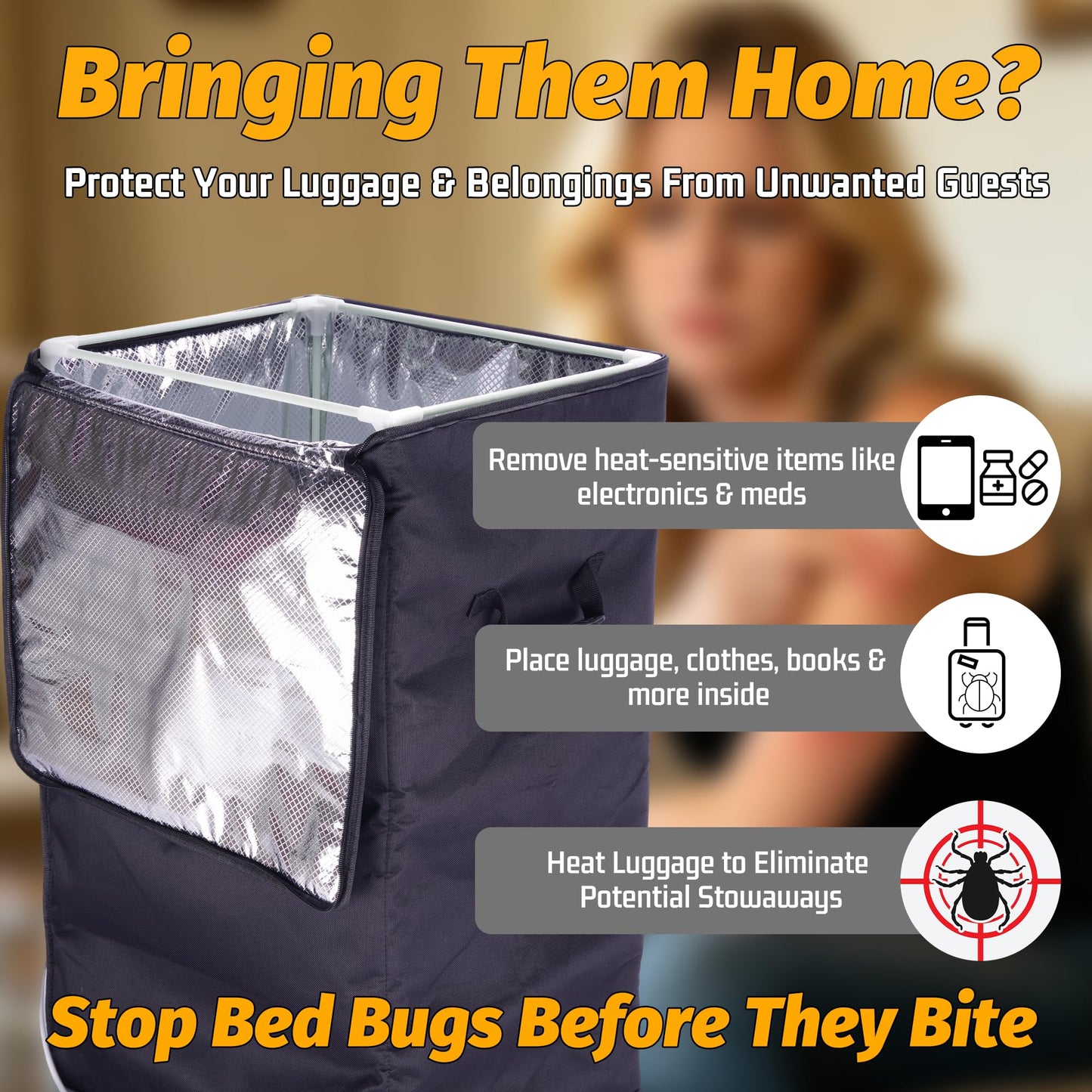 Portable Bed Bug Heater, High-Temperature Heat Treatment System with Timer & Thermometer, 360° Even Heating Chamber for Luggage, Clothes & Household Items