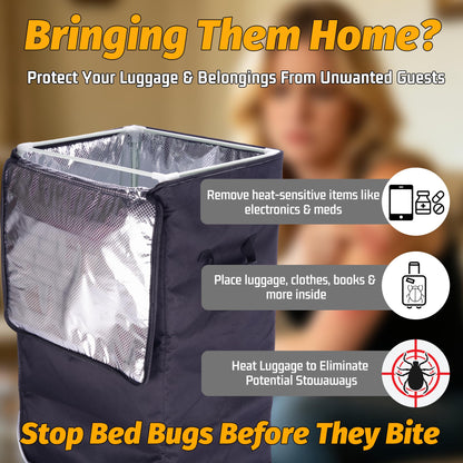 Portable Bed Bug Heater, High-Temperature Heat Treatment System with Timer & Thermometer, 360° Even Heating Chamber for Luggage, Clothes & Household Items