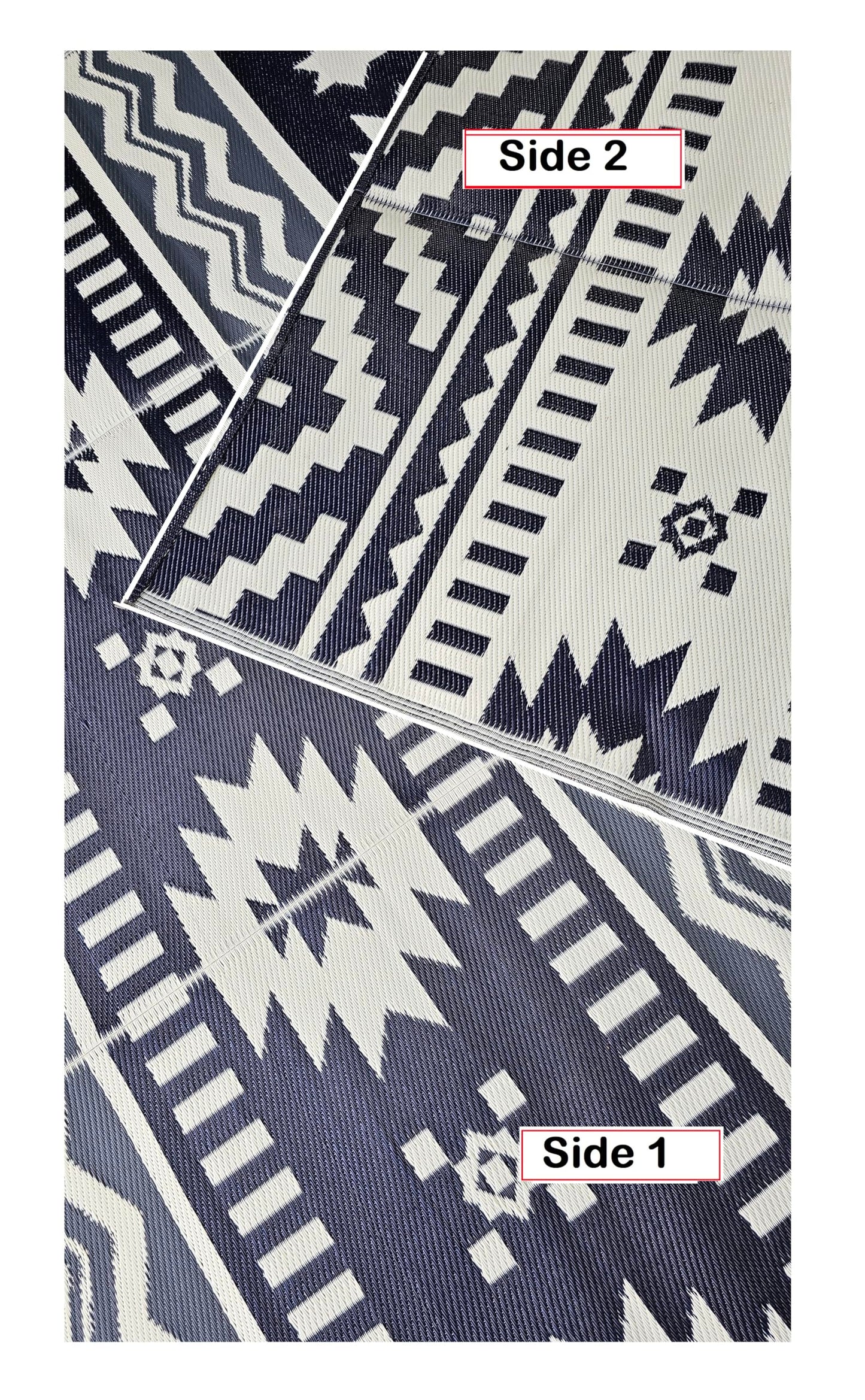 BalajeesUSA Outdoor Rugs–9x18 Plastic Patio Decor Grey Dark Blue, Durable and Affordable Recycled Straw Picnic All-Weather and Waterproof Reversible Camper Awning mats 7582