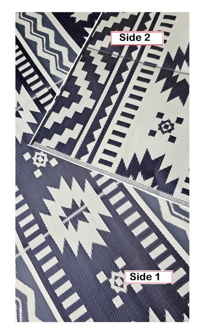 BalajeesUSA Outdoor Rugs–9x18 Plastic Patio Decor Grey Dark Blue, Durable and Affordable Recycled Straw Picnic All-Weather and Waterproof Reversible Camper Awning mats 7582