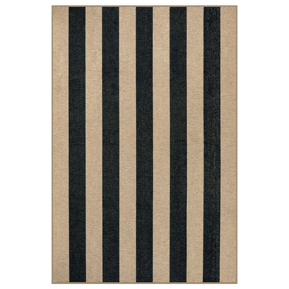 Lahome Elance Striped Easy Jute Dining Room Rug, 6x9 Indoor Outdoor Rugs for Patio Living Room, Farmhouse Neutral Non Slip Low Pile Black Carpet for Bedroom Office Backyard Classroom