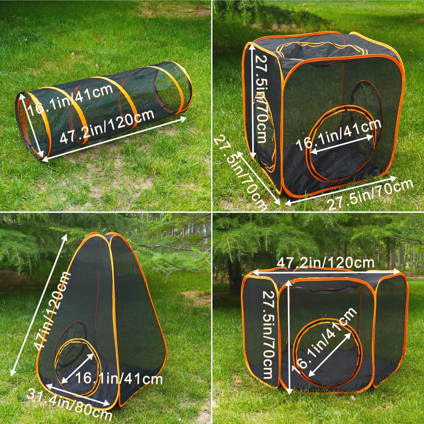 7 in 1 Outdoor Cat Enclosure, Foldable Pop-Up Mesh Playpen Tunnel for Pet Run, Foldable Outside Enclosed Tent Cage for Small Dogs, Rabbit and Other Animals