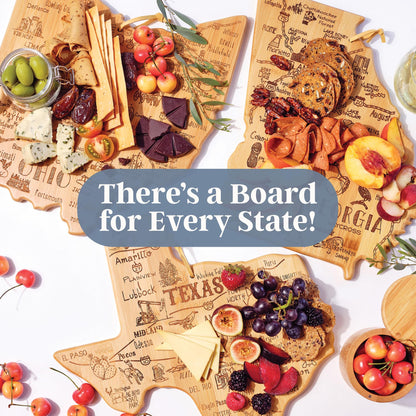 Totally Bamboo Destination New Jersey Shaped Cutting Board – Bamboo Charcuterie and Serving Board with Hang Tie for Wall Display
