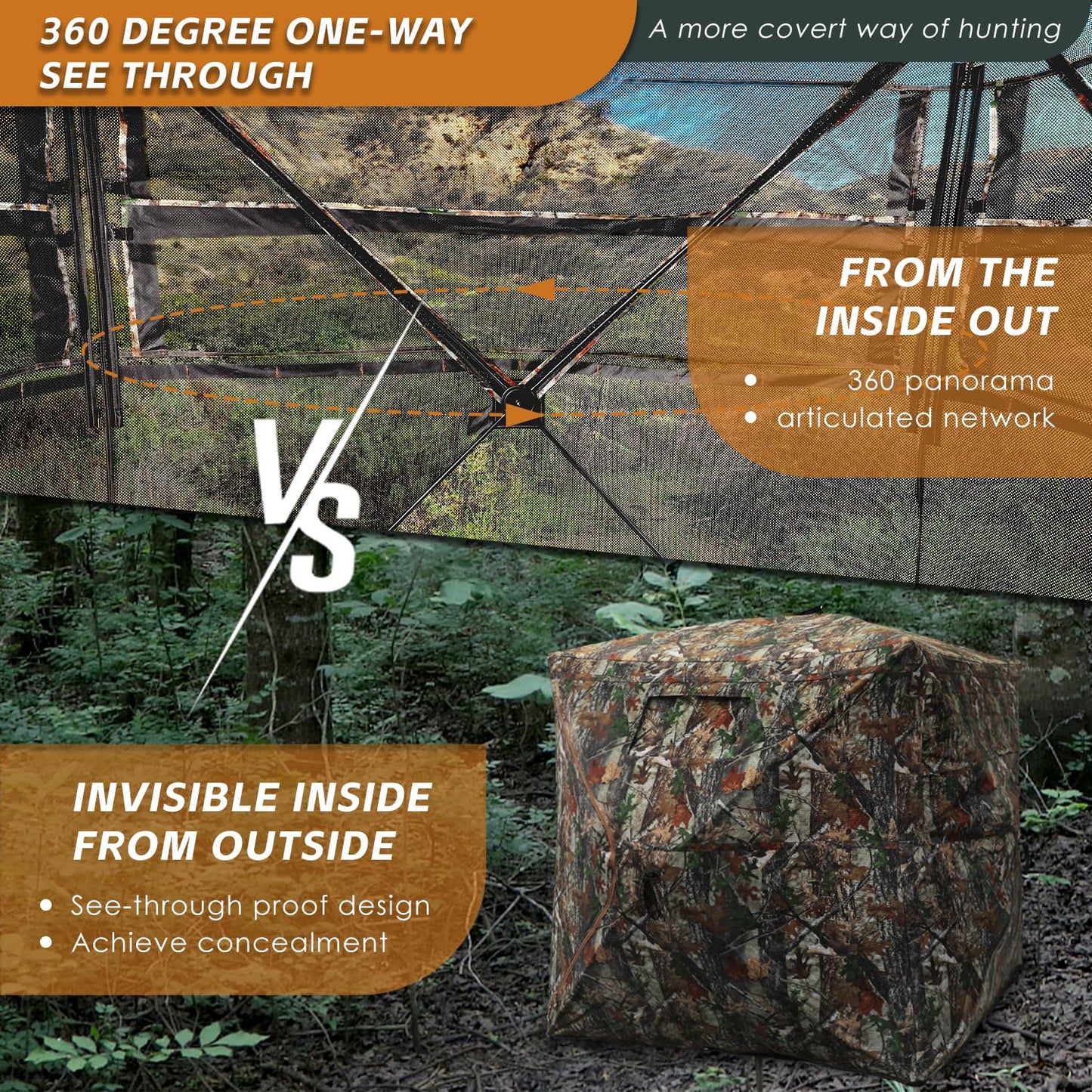 FUNHORUN Hunting Blind with Floor Mat, 360 Degree See Through Ground Blind with Carrying Bag, 2/3 Person Pop Up Camouflage Tent Portable Concealed Shelter