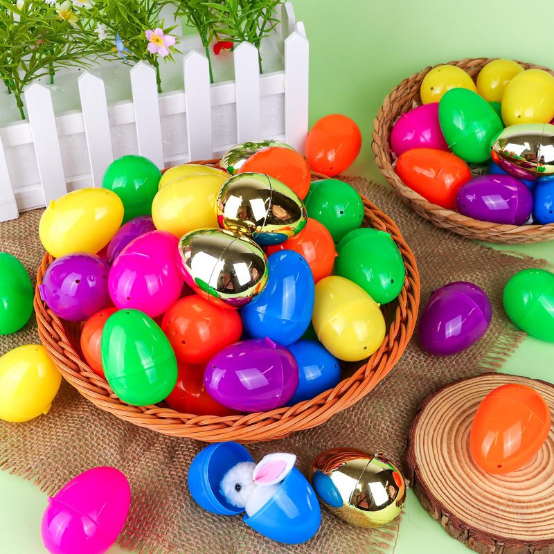 NAWITDA 200 Pack 3 Inch Large Easter Eggs Bulk Include 6 Surprise Golden Eggs, Bright Colors Fillable Empty Plastic Easter Egg for Easter Hunt, Easter Basket Fillers, Easter Party Favors