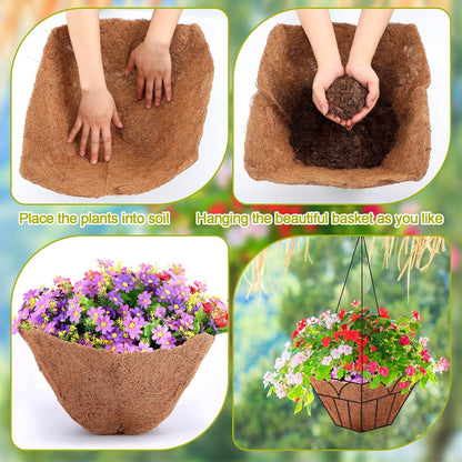 Newtay 14-Inch Square Coconut Liners - 4 Pcs Coir Fiber Replacement for Hanging Baskets & Pots
