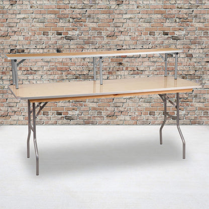 Flash Furniture Amara 72" x 12" x 12" Birchwood Bar Top Riser with Folding Silver Legs, Wooden Foldable and Portable Riser for Event and Bar Tables