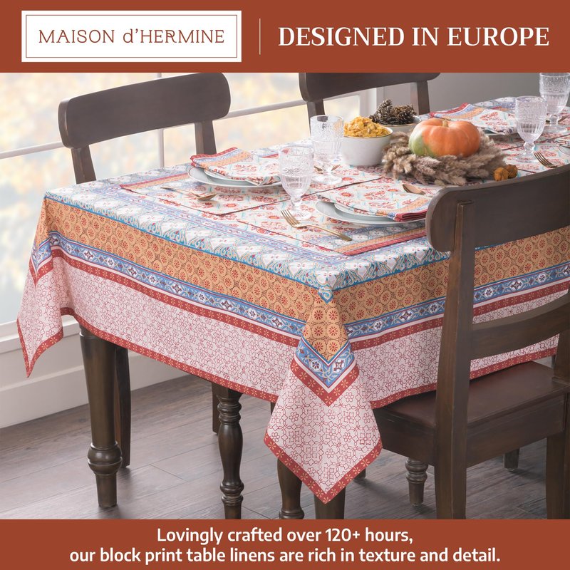 Maison d' Hermine Table Cloth Rectangle Table 100% Cotton 70 x 108 Inches Fall Tablecloth Reusable Everyday Use for Thanksgiving Christmas Decorations Dining Farmhouse Party (Romane)