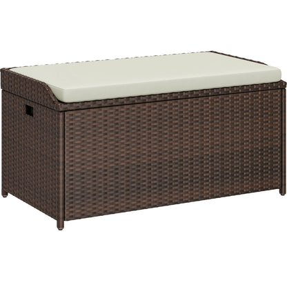 YITAHOME Outdoor Storage Bench, 70 Gallon PE Rattan Patio Storage Bench w/Handles and Soft Cushion,Outdoor Storage Box for Patio, Yard, Lawn, Garden