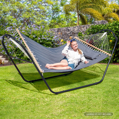 SUNCREAT Universal Steel Hammock Stand Only, Heavy Duty Hammock Stand, Fits 2 Person Hammock 9 to 14 Feet Long, 475-Pound Capacity, Patent Pending, Black