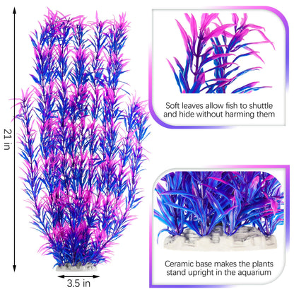 MyLifeUNIT Aquarium Plants, 21 Inches Tall Plastic Fish Tank Plants for Fish Tank Decorations and Aquarium Decor (Purple)