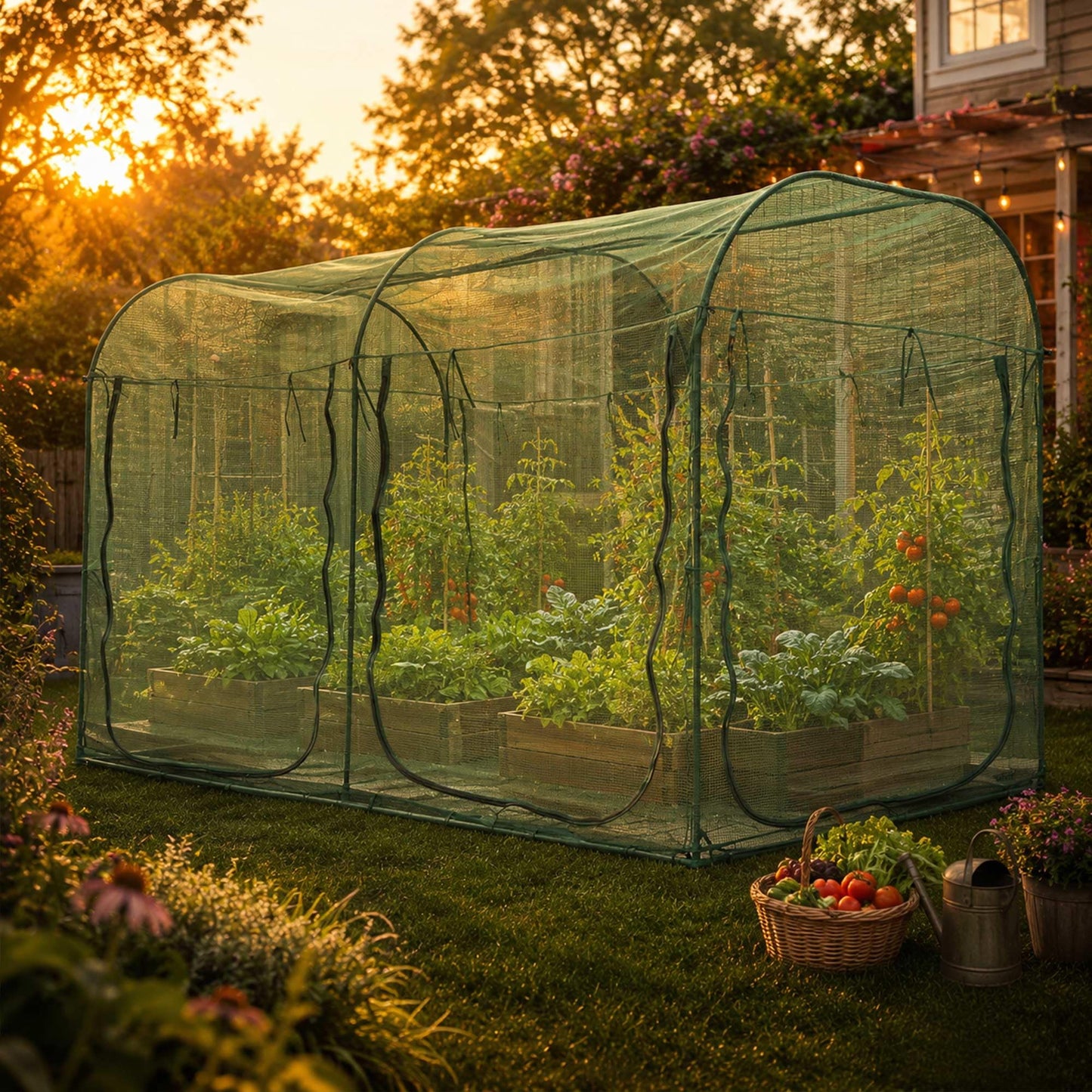 Poray Large Tunnel 10FTx6FT Plant Netting Cover, 6FT Tall Crop Cage Tomato Netting,Pest Guard Cover for Vegetables &Fruits,Durable Gardening Net for Plant and Animal