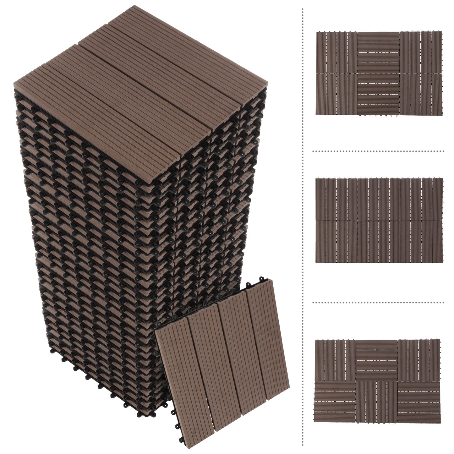 Interlocking Deck Tiles - 30-Pack 11.6-in Wood Plastic Composite All-Weather Outdoor Flooring Balcony Poolside or Patio by Pure Garden (Mocha Brown)
