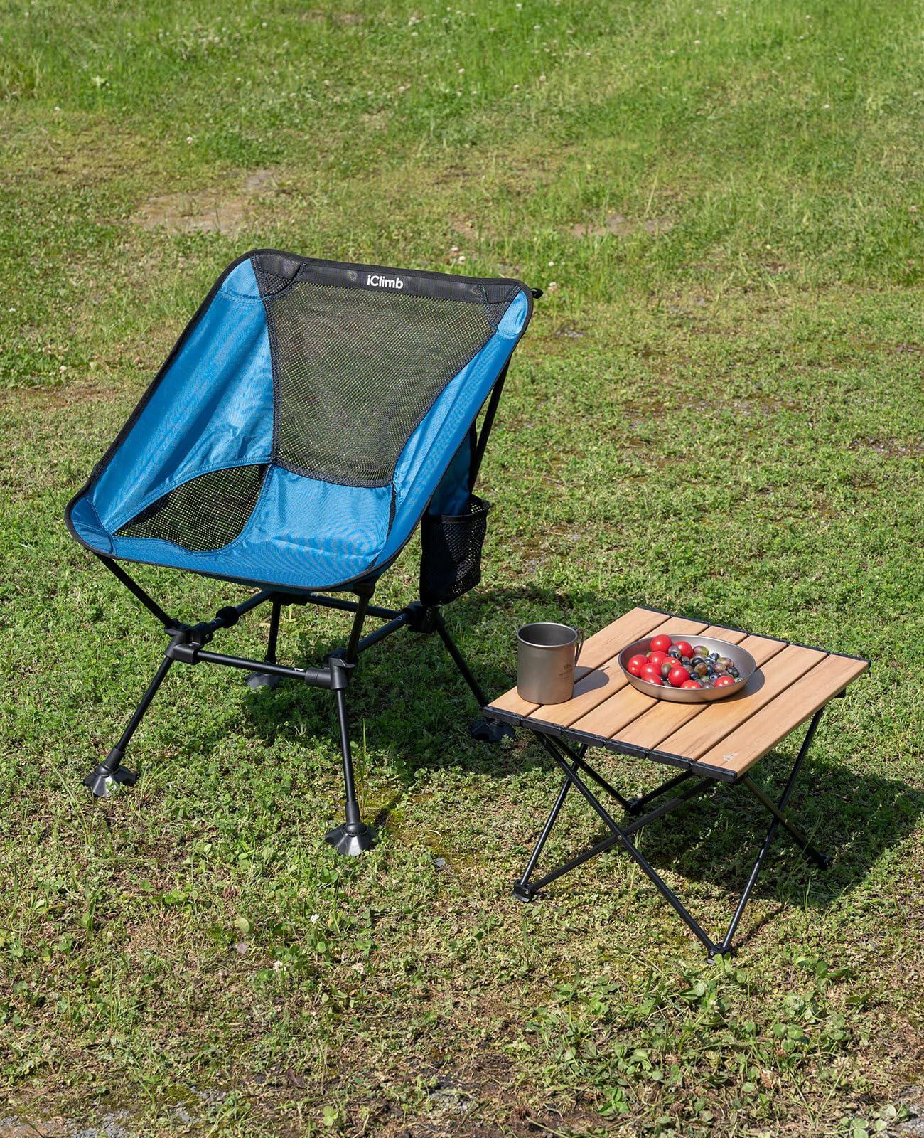iClimb 1 Light Folding Table and 1 Ultralight Anti-Sinking Folding Chair Bundle for Adults Outdoor Camping Beach Concert