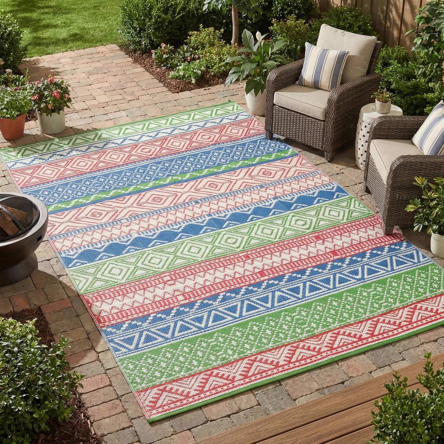 LUXLOOM Outdoor Patio Rug 10x20 Outdoor Rug Boho Plastic Straw Rugs for Patio Reversible Mat Waterproof Camping Rugs for RV Beach Deck Picnic Backyard Porch Easy Clean Floor Cover, Green Blue