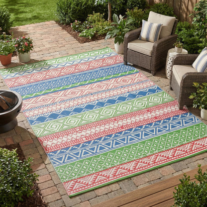 LUXLOOM Outdoor Patio Rug 10x20 Outdoor Rug Boho Plastic Straw Rugs for Patio Reversible Mat Waterproof Camping Rugs for RV Beach Deck Picnic Backyard Porch Easy Clean Floor Cover, Green Blue