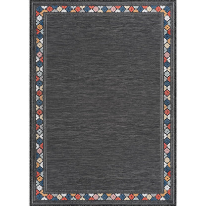 Beverly Rug Outdoor Rug 10x14 Modern Bordered Large Area Rugs for Indoor and Outdoor Patio Easy to Clean Non Shedding Living Room Porch Garden Washable Outside Carpet (10 x 14 Dark Gray)