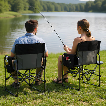 GarveeLife Oversized Directors Camping Chair Set of 2, Portable Folding Chair for Adults Support 400 LBS, Heavy Duty Lawn Chair with Side Table, for Camping, Sports, Picnic, Beach, Fishing, Black