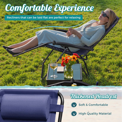 Homall Zero Gravity Chair Patio Folding Lawn Outdoor Lounge Gravity Camp Reclining Lounge Chair with Cup Holder Pillows for Poolside Backyard and Beach Set of 2 (Blue)