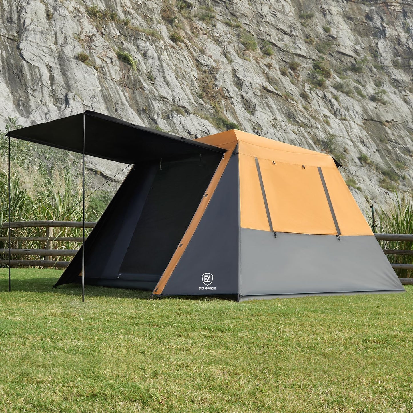 EVER ADVANCED Blackout 6 Person Camping Tent, Instant Cabin Tent for Family with Vestibule and Large Mesh Windows, 60s Easy Setup, Double Layer, Water-Resistant, Orange&Black