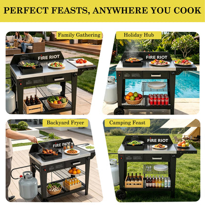 Heavy-Duty Outdoor Wok Cooking Station – 50,000 BTU Wok Burner - High-Performance 12.59” Carbon Steel Wok - Perfect for Stir-Frying, Searing, Tailgating, Fishing and Outdoor Wok Station