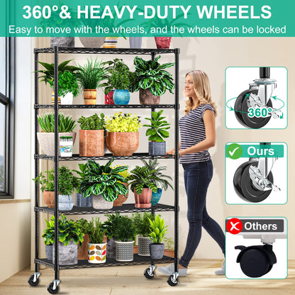 Folews 5 Tier Storage Shelves with Shelf Liner, Metal Shelves for Storage Adjustable Wire Shelving Unit Storage Shelf Organizer for Kitchen Pantry